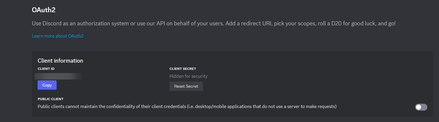  Client ID et Secret